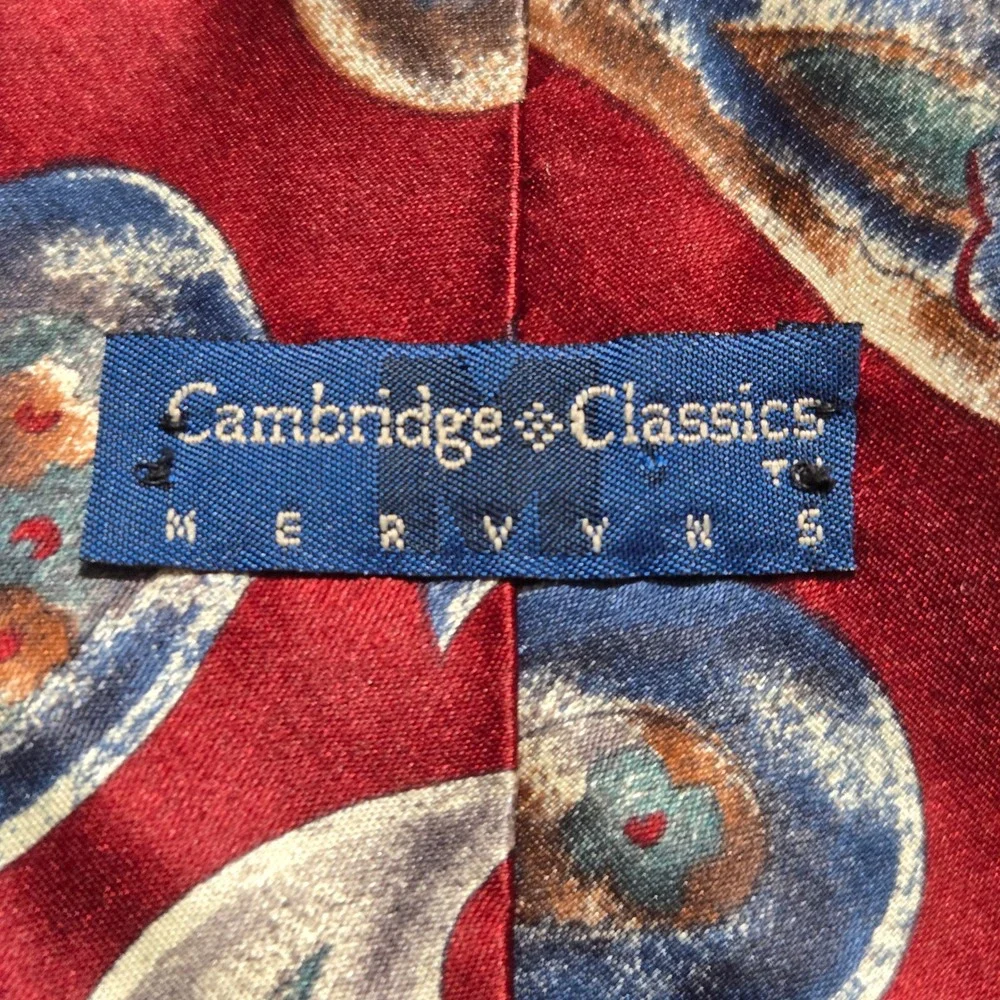 Cambridge Classics Paisley Italian Silk Necktie Red Blue Gold 3.5x68